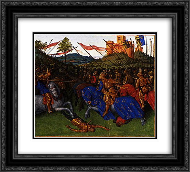Wars of Charlemagne 22x20 Black Ornate Wood Framed Art Print Poster with Double Matting by Fouquet, Jean