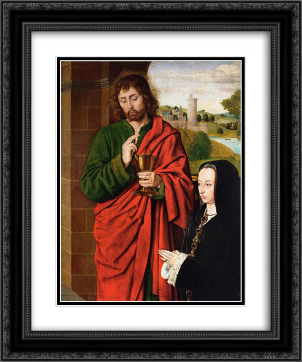 Anne of France, Lady of Beaujeu, Duchess of Bourbon, presented by St. John the Evangelist, right hand wing of a triptych 20x24 Black Ornate Wood Framed Art Print Poster with Double Matting by Hey, Jean