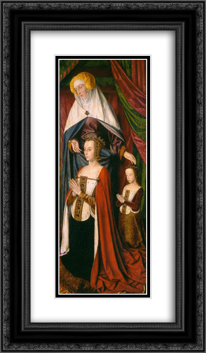 St. Anne presenting Anne of France and her daughter, Suzanne of Bourbon - right wing of The Bourbon Altarpiece 14x24 Black Ornate Wood Framed Art Print Poster with Double Matting by Hey, Jean