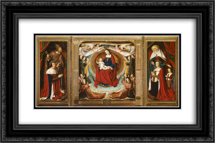 The Bourbon Altarpiece (The Moulins Triptych) 24x16 Black Ornate Wood Framed Art Print Poster with Double Matting by Hey, Jean