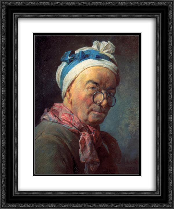 Self-Portrait with Spectacles 20x24 Black Ornate Wood Framed Art Print Poster with Double Matting by Chardin, Jean Baptiste Simeon