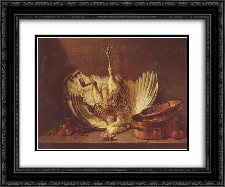 Still life with turkey hanged 24x20 Black Ornate Wood Framed Art Print Poster with Double Matting by Chardin, Jean Baptiste Simeon