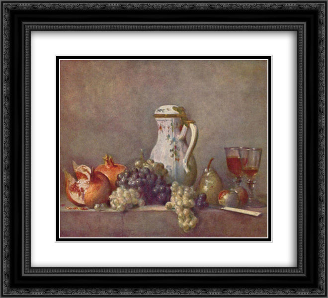 Still life with porcelain teapot 22x20 Black Ornate Wood Framed Art Print Poster with Double Matting by Chardin, Jean Baptiste Simeon