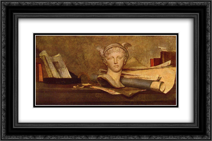 Still life 24x16 Black Ornate Wood Framed Art Print Poster with Double Matting by Chardin, Jean Baptiste Simeon