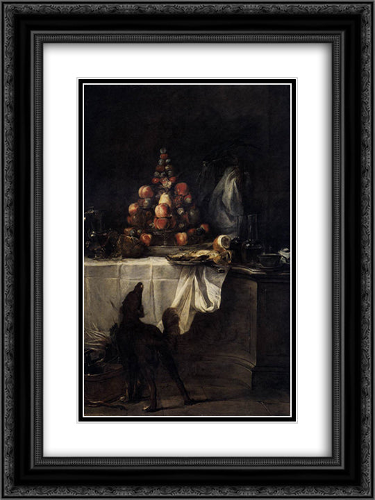 The Buffet 18x24 Black Ornate Wood Framed Art Print Poster with Double Matting by Chardin, Jean Baptiste Simeon