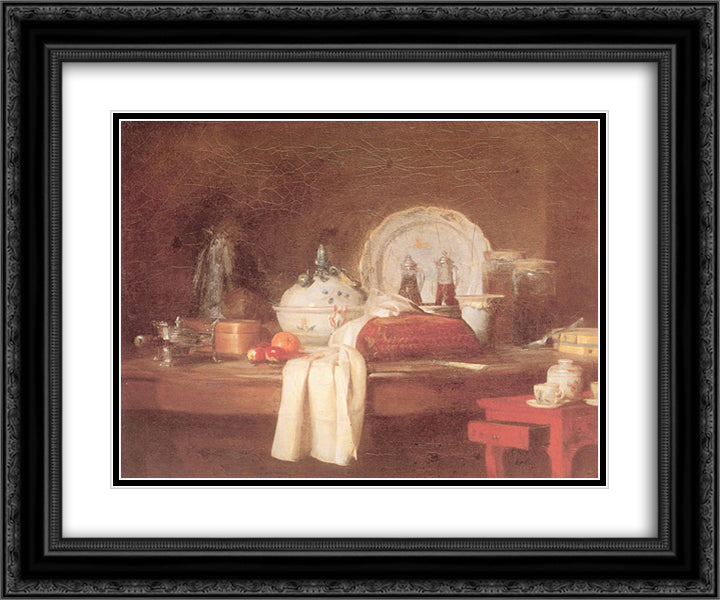 The Butler s Table 24x20 Black Ornate Wood Framed Art Print Poster with Double Matting by Chardin, Jean Baptiste Simeon