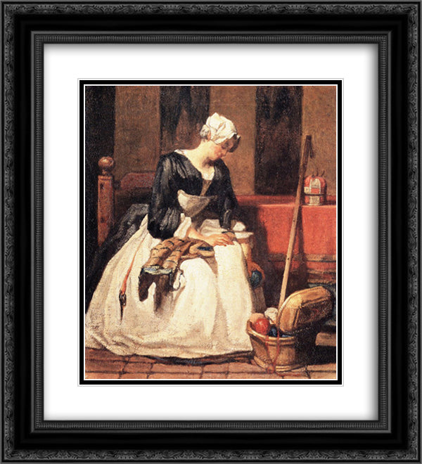 The Embroiderer 20x22 Black Ornate Wood Framed Art Print Poster with Double Matting by Chardin, Jean Baptiste Simeon