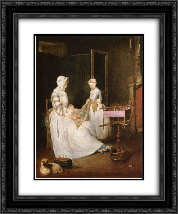 The Hard working Mother 20x24 Black Ornate Wood Framed Art Print Poster with Double Matting by Chardin, Jean Baptiste Simeon