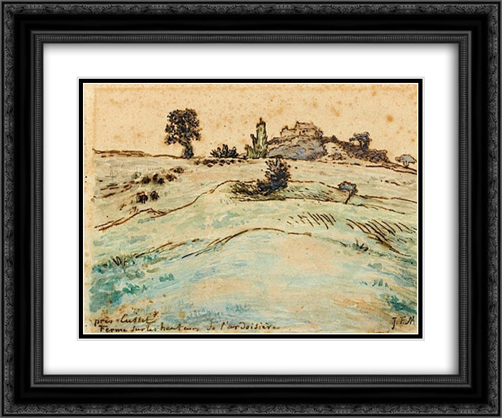 Farm on the hills of the Ardoisiere near Cusset 24x20 Black Ornate Wood Framed Art Print Poster with Double Matting by Millet, Jean Francois