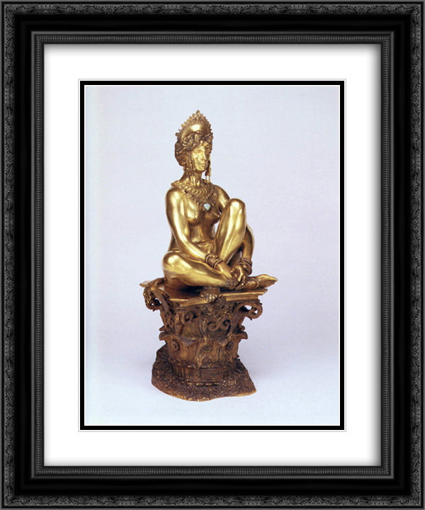 A Seated Female Nude 20x24 Black Ornate Wood Framed Art Print Poster with Double Matting by Gerome, Jean Leon