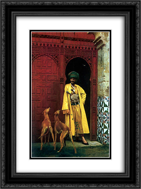 An Arab and His Dog 18x24 Black Ornate Wood Framed Art Print Poster with Double Matting by Gerome, Jean Leon