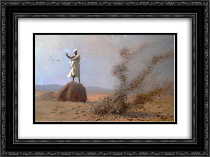 Arab Frightening Larks Away (unfinished) 24x18 Black Ornate Wood Framed Art Print Poster with Double Matting by Gerome, Jean Leon