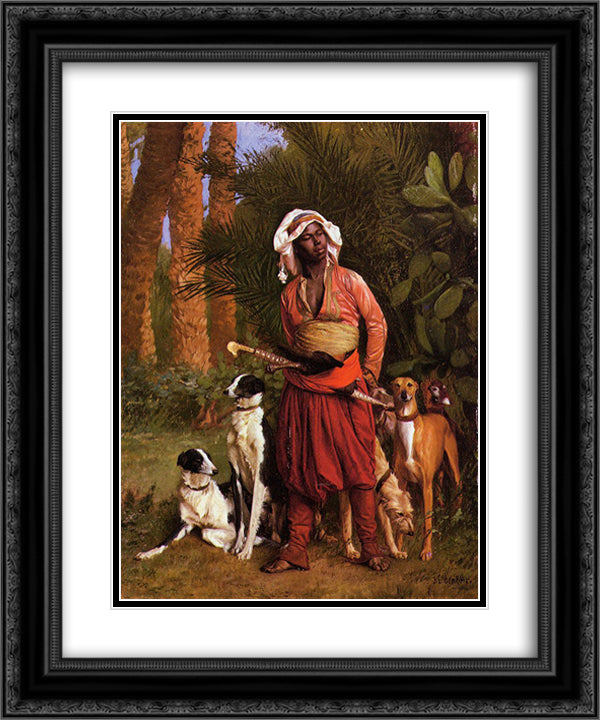 The Negro Master of the Hounds 20x24 Black Ornate Wood Framed Art Print Poster with Double Matting by Gerome, Jean Leon