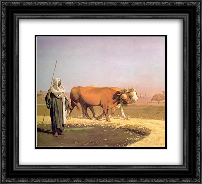 Treading out the Grain in Egypt 22x20 Black Ornate Wood Framed Art Print Poster with Double Matting by Gerome, Jean Leon