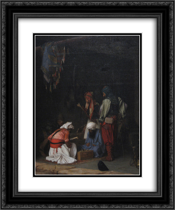 Turkish Bashi Bazouk Mercenaries Playing Chess in a Market Place 20x24 Black Ornate Wood Framed Art Print Poster with Double Matting by Gerome, Jean Leon