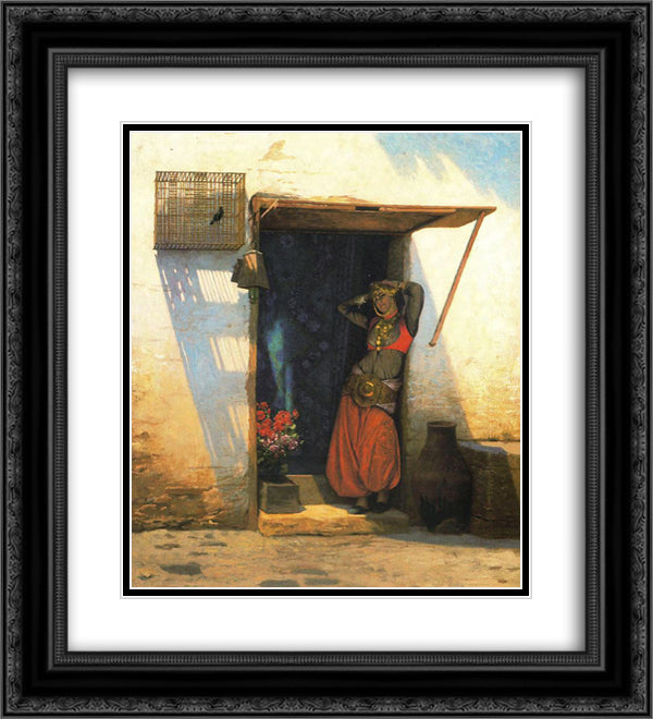 Womanof Cairo at Her Door 20x22 Black Ornate Wood Framed Art Print Poster with Double Matting by Gerome, Jean Leon