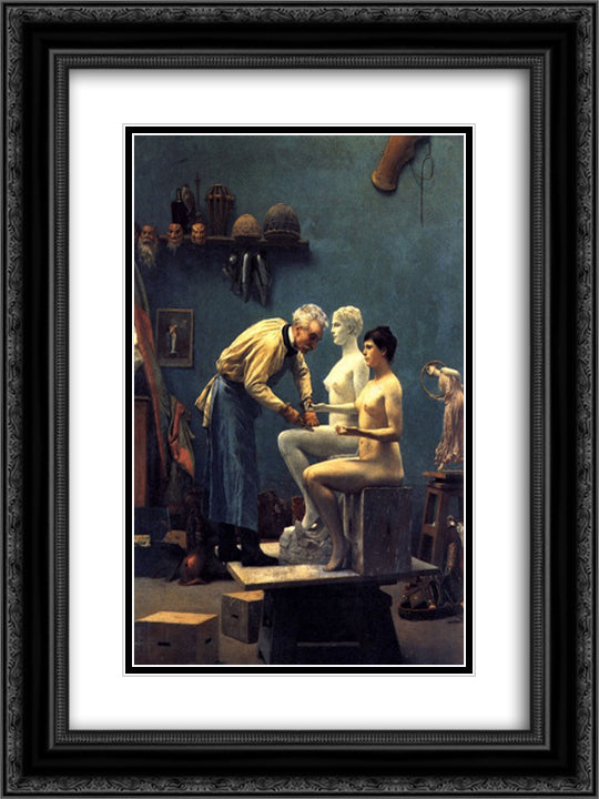 Working in Marble, or The Artist Sculpting Tanagra 18x24 Black Ornate Wood Framed Art Print Poster with Double Matting by Gerome, Jean Leon