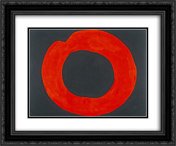 Red Circle on Black 24x20 Black Ornate Wood Framed Art Print Poster with Double Matting by Yoshihara, Jiro