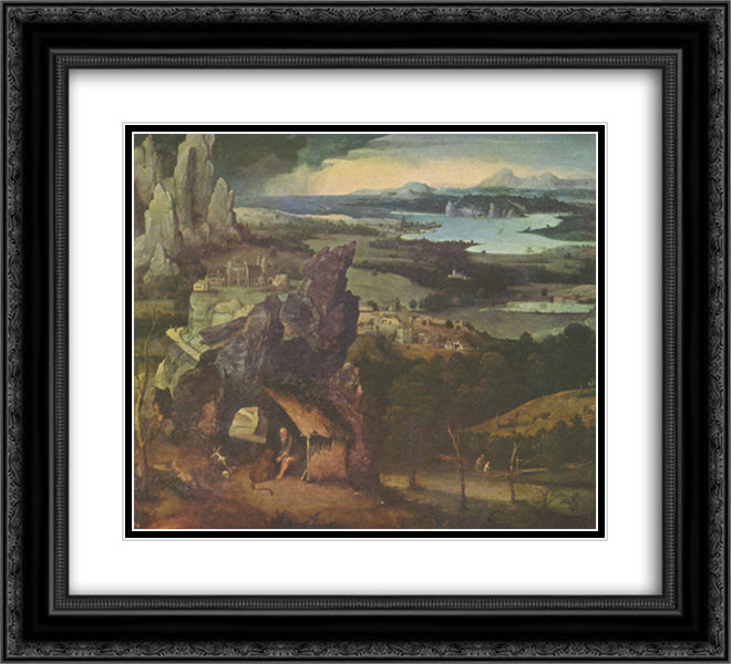 Landscape with St. Jerome 22x20 Black Ornate Wood Framed Art Print Poster with Double Matting by Patinir, Joachim