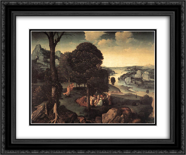 Landscape with St. John the Baptist Preaching 24x20 Black Ornate Wood Framed Art Print Poster with Double Matting by Patinir, Joachim