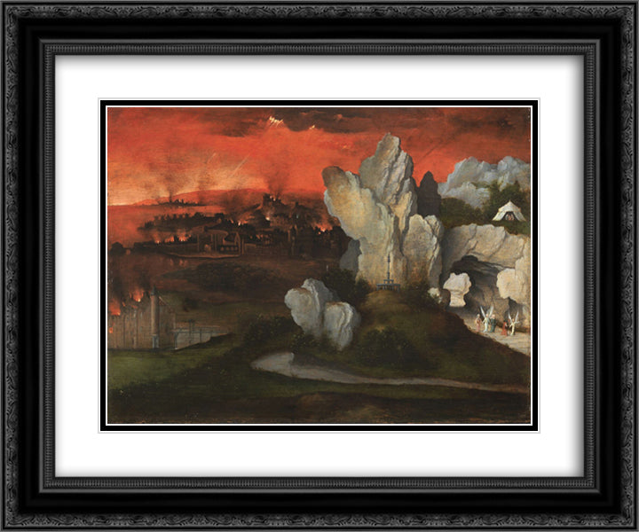 Landscape with the destruction of Sodom and Gomorrah 24x20 Black Ornate Wood Framed Art Print Poster with Double Matting by Patinir, Joachim
