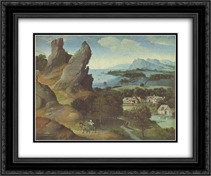 Landscape with the Flight 24x20 Black Ornate Wood Framed Art Print Poster with Double Matting by Patinir, Joachim