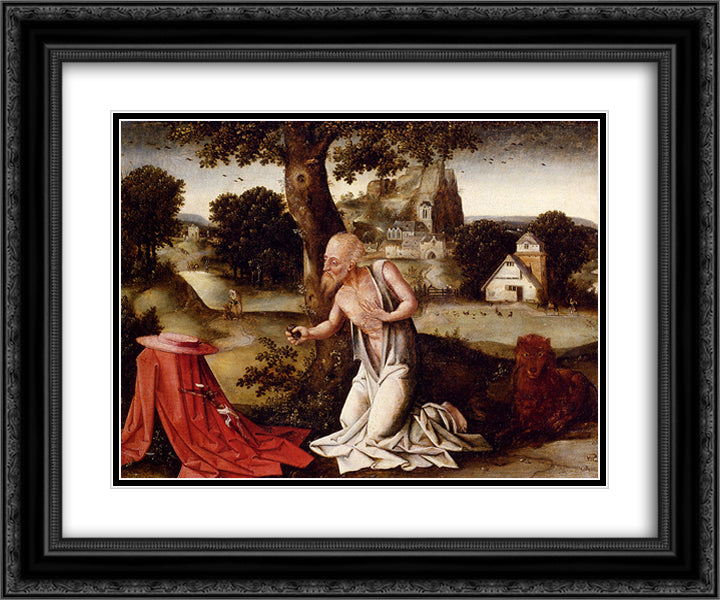 Landscape With The Penitent Saint Jerome 24x20 Black Ornate Wood Framed Art Print Poster with Double Matting by Patinir, Joachim