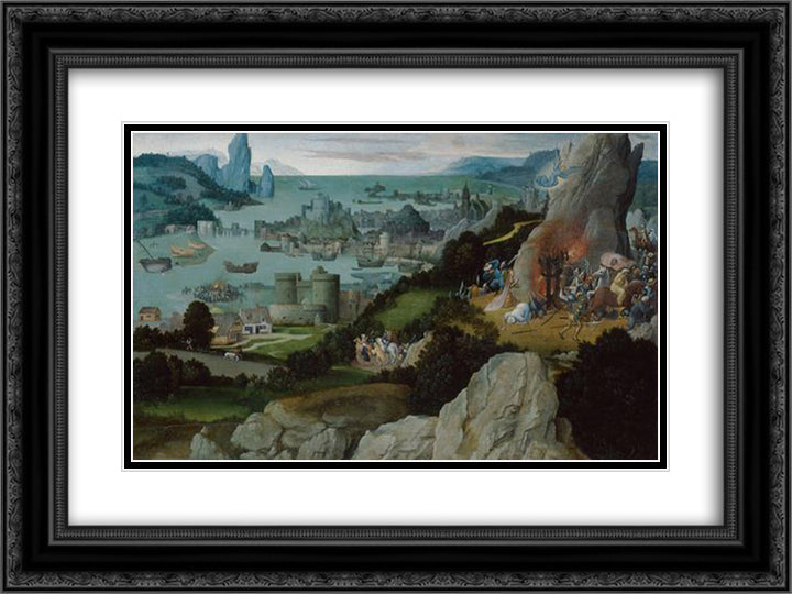Miracle of St. Catherine 24x18 Black Ornate Wood Framed Art Print Poster with Double Matting by Patinir, Joachim