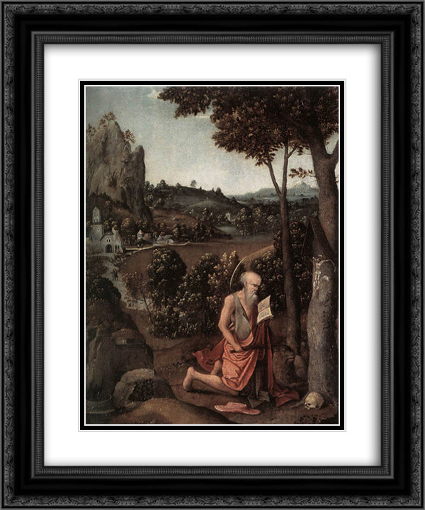 Rocky Landscape with Saint Jerome 20x24 Black Ornate Wood Framed Art Print Poster with Double Matting by Patinir, Joachim