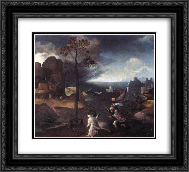 St. Christopher Bearing the Christ Child 22x20 Black Ornate Wood Framed Art Print Poster with Double Matting by Patinir, Joachim