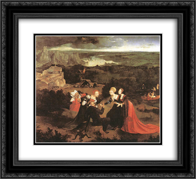 Temptation of St. Anthony 22x20 Black Ornate Wood Framed Art Print Poster with Double Matting by Patinir, Joachim