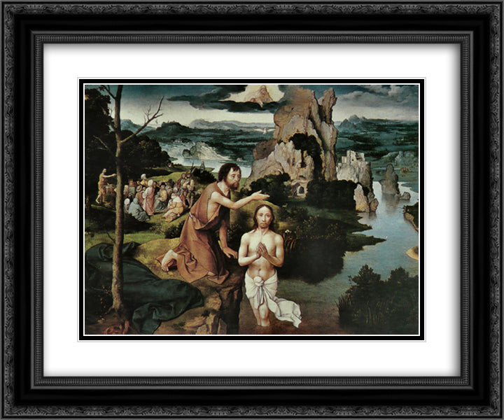 The Baptism of Christ 24x20 Black Ornate Wood Framed Art Print Poster with Double Matting by Patinir, Joachim