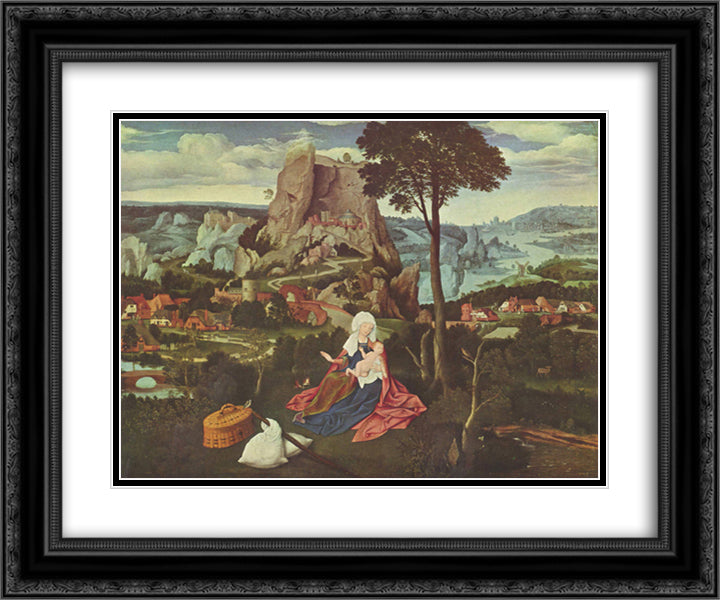 The Rest of the Flight into Egypt 24x20 Black Ornate Wood Framed Art Print Poster with Double Matting by Patinir, Joachim