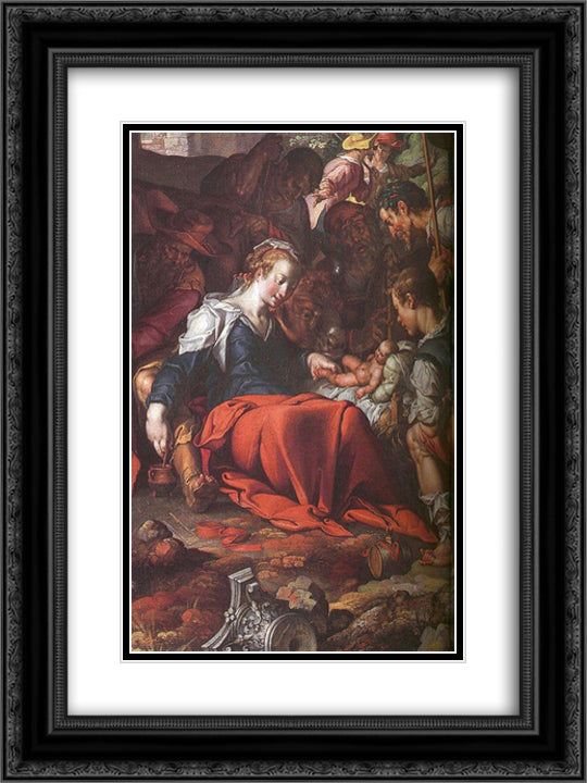 Adoration of the Shepherds (detail) 18x24 Black Ornate Wood Framed Art Print Poster with Double Matting by Wtewael, Joachim
