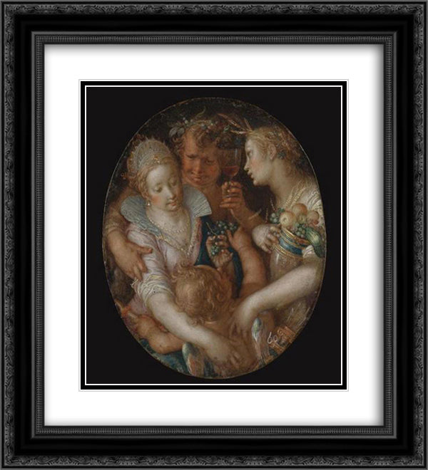 Bacchus between Ceres and Venus 20x22 Black Ornate Wood Framed Art Print Poster with Double Matting by Wtewael, Joachim