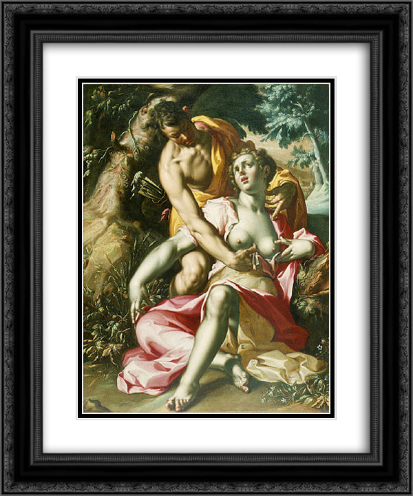 Cephalus and Procris (The Death of Procris) 20x24 Black Ornate Wood Framed Art Print Poster with Double Matting by Wtewael, Joachim