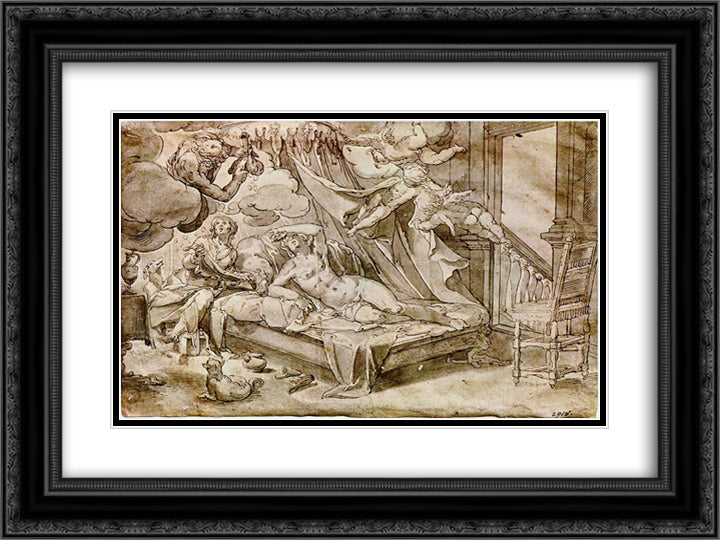 Danae 24x18 Black Ornate Wood Framed Art Print Poster with Double Matting by Wtewael, Joachim