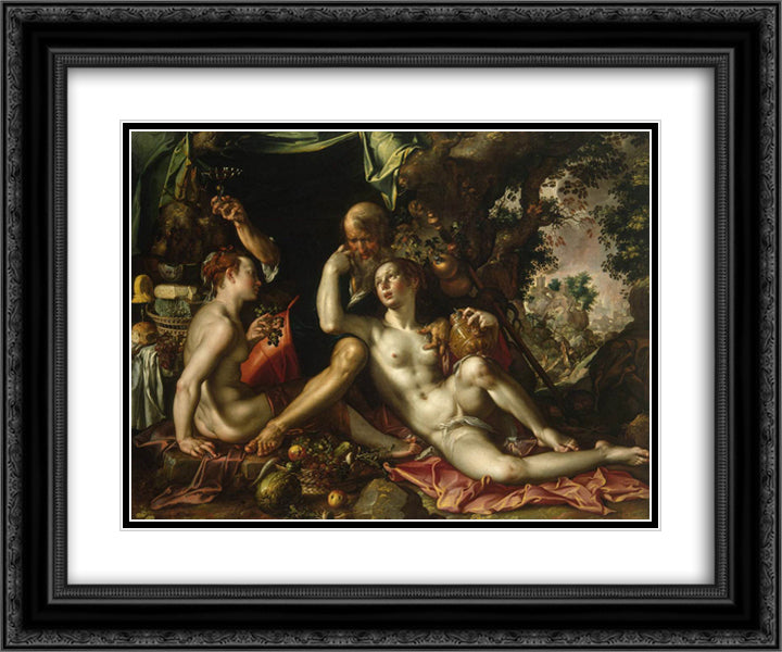 Lot and his Daughters 24x20 Black Ornate Wood Framed Art Print Poster with Double Matting by Wtewael, Joachim