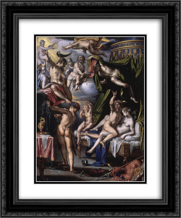 Mars and Venus Surprised by Vulcan 20x24 Black Ornate Wood Framed Art Print Poster with Double Matting by Wtewael, Joachim