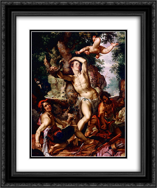 Martyrdom of St. Sebastian 20x24 Black Ornate Wood Framed Art Print Poster with Double Matting by Wtewael, Joachim