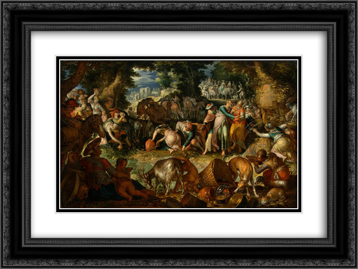 Moses Striking the Rock 24x18 Black Ornate Wood Framed Art Print Poster with Double Matting by Wtewael, Joachim