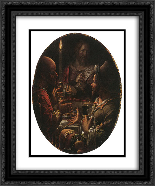 Supper at Emmaus 20x24 Black Ornate Wood Framed Art Print Poster with Double Matting by Wtewael, Joachim
