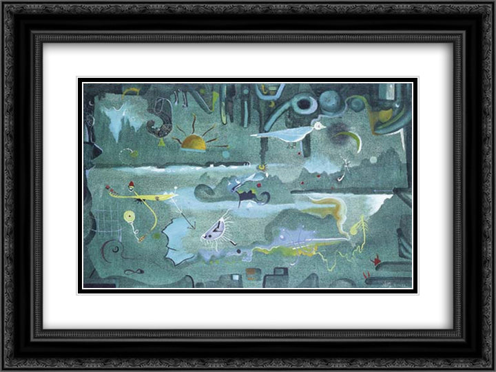 Composicion verde 24x18 Black Ornate Wood Framed Art Print Poster with Double Matting by Ponc, Joan