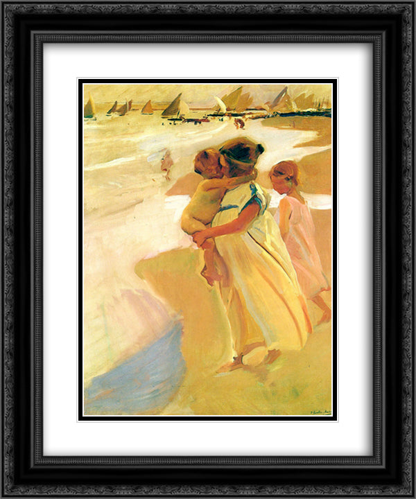 After bathing, Valencia 20x24 Black Ornate Wood Framed Art Print Poster with Double Matting by Sorolla, Joaquin