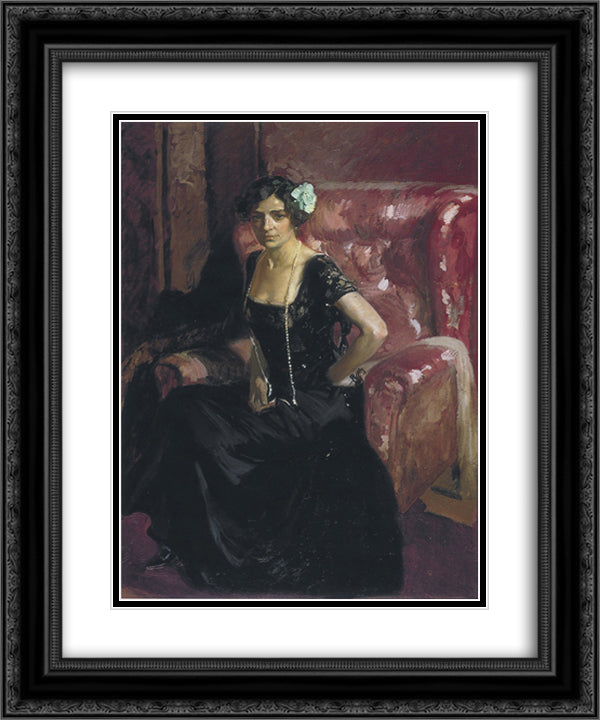 Clotilde in an Evening Dress 20x24 Black Ornate Wood Framed Art Print Poster with Double Matting by Sorolla, Joaquin