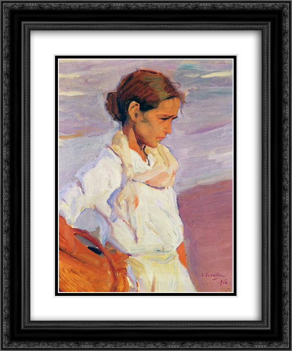 Fisherwoman from Valencia 20x24 Black Ornate Wood Framed Art Print Poster with Double Matting by Sorolla, Joaquin