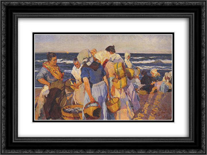 Fisherwomen 24x18 Black Ornate Wood Framed Art Print Poster with Double Matting by Sorolla, Joaquin