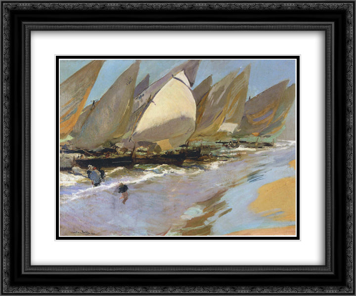 Fishing Boats 24x20 Black Ornate Wood Framed Art Print Poster with Double Matting by Sorolla, Joaquin