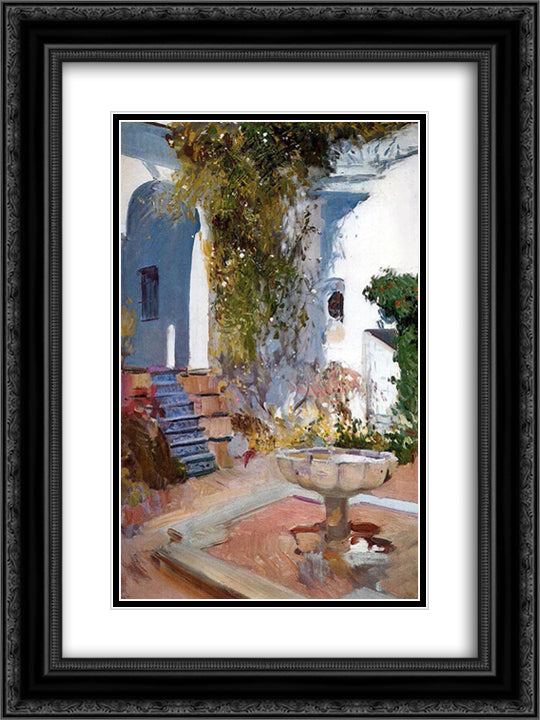 Fountain at the Alcazin Sevilla 18x24 Black Ornate Wood Framed Art Print Poster with Double Matting by Sorolla, Joaquin