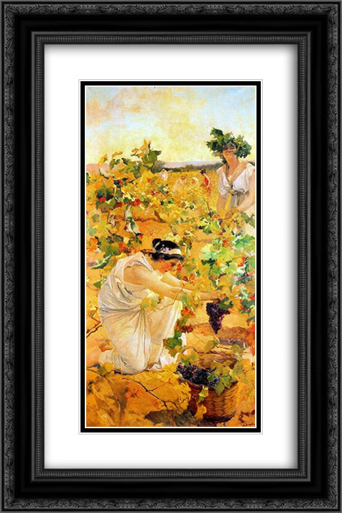 Grape Harvest 16x24 Black Ornate Wood Framed Art Print Poster with Double Matting by Sorolla, Joaquin